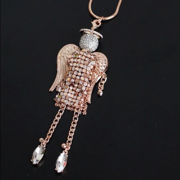 New Betsey Johnson Pavé Angel Pendant Necklace - Picture 6 of 7